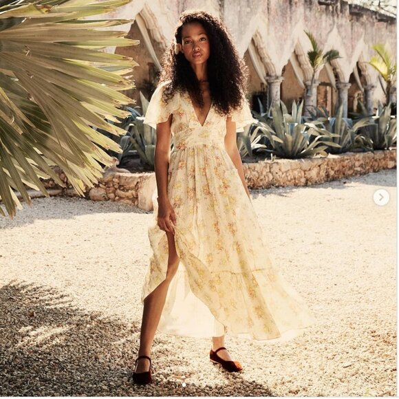 Doen Dresses & Skirts - DÔEN Tarragon Floral Maxi Dress NWT Size M Yellow Prairie Flutter Sleeve